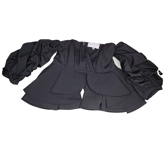 Luxe By Stylekeepers Reveal and Conceal Blouse Black Ruffled  Crop Top - Picture 4 of 8